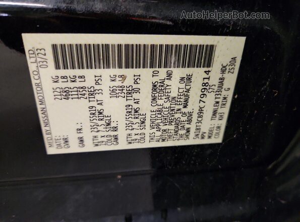 5N1BT3CB9PC799814 2023 NISSAN ROGUE Black VIN კოდის სტიკერის ხედი
