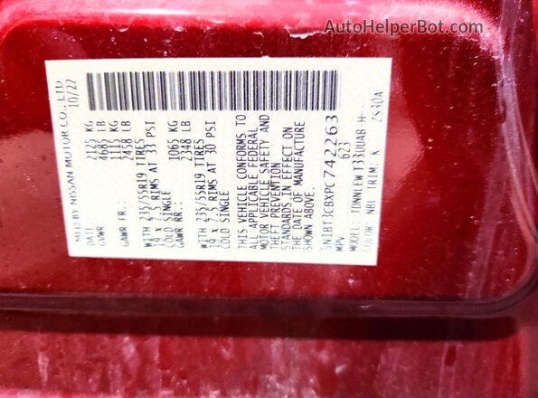 5N1BT3CBXPC742263 2023 NISSAN ROGUE Red Widok wnętrza 360 stopni
