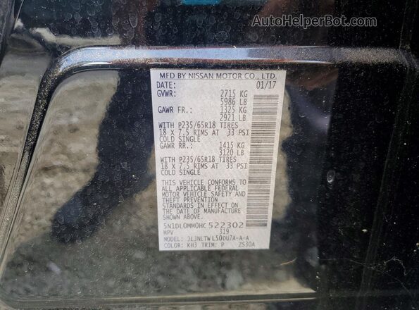 5N1DL0MM0HC522302 2017 INFINITI QX60 Black VIN sticker view