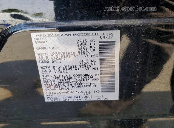 5N1DL0MM0HC544140 2017 INFINITI QX60 Black VIN sticker view