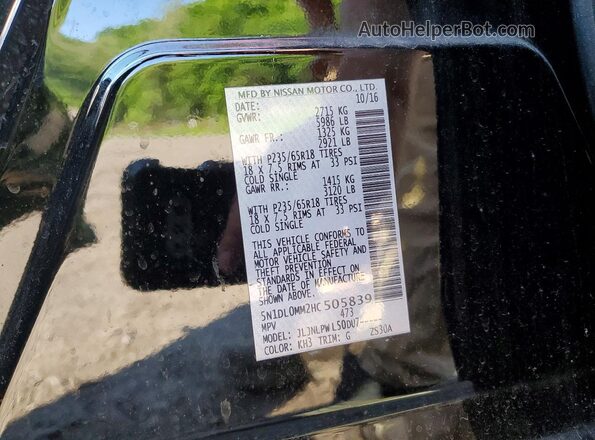 5N1DL0MM2HC505839 2017 INFINITI QX60 Black VIN sticker view