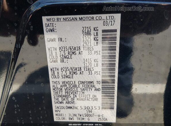 5N1DL0MM2HC530353 2017 INFINITI QX60 Blue Widok komory silnika
