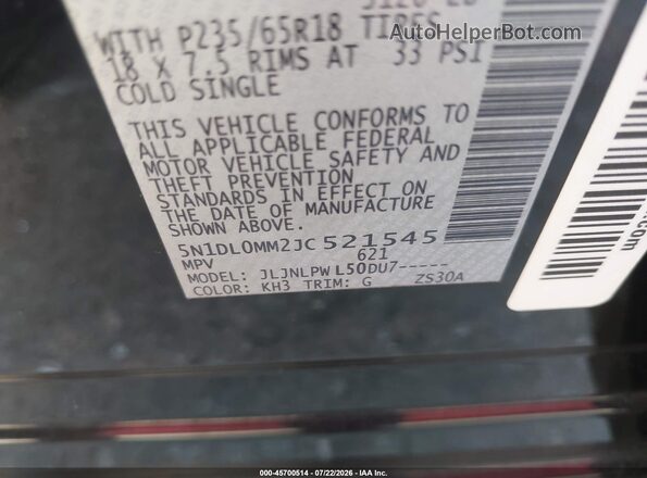 5N1DL0MM2JC521545 2018 INFINITI QX60 Black Vista del compartimento del motor