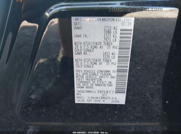 5N1DL0MM2LC505977 2020 INFINITI QX60 Black Շարժիչի բաժամունքի տեսք