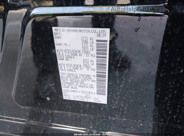 5N1DL0MM2LC507955 2020 INFINITI QX60 Black Vista del compartimento del motor
