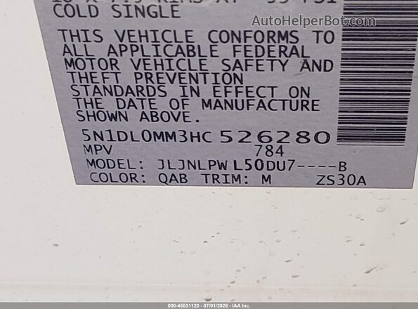 5N1DL0MM3HC526280 2017 INFINITI QX60 White Engine compartment view