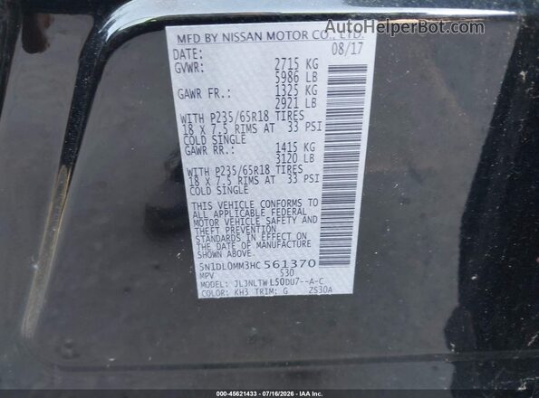5N1DL0MM3HC561370 2017 INFINITI QX60 Black Vista del compartimento del motor