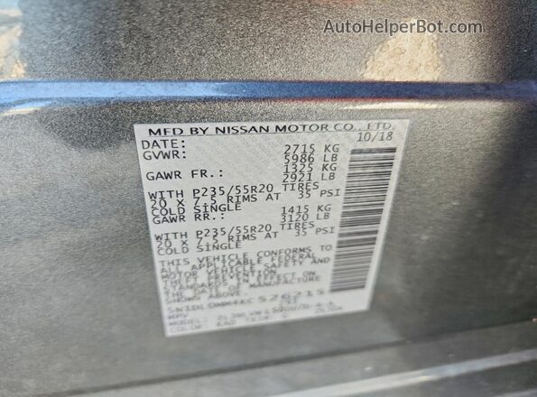 5N1DL0MM4KC526215 2019 INFINITI QX60 Gray Widok naklejki z numerem VIN