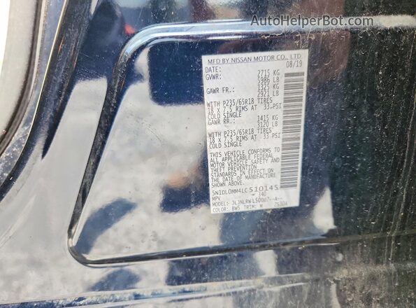 5N1DL0MM4LC510145 2020 INFINITI QX60 Blue VIN կոդի պիտակի տեսք