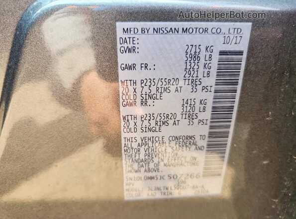 5N1DL0MM5JC507266 2018 INFINITI QX60 Gray VIN sticker view