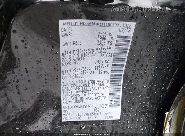 5N1DL0MM5KC517507 2019 INFINITI QX60 Black Vista del compartimento del motor
