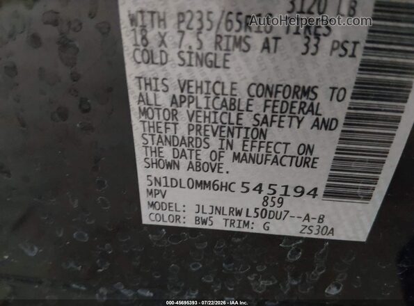 5N1DL0MM6HC545194 2017 INFINITI QX60 Blue Widok komory silnika