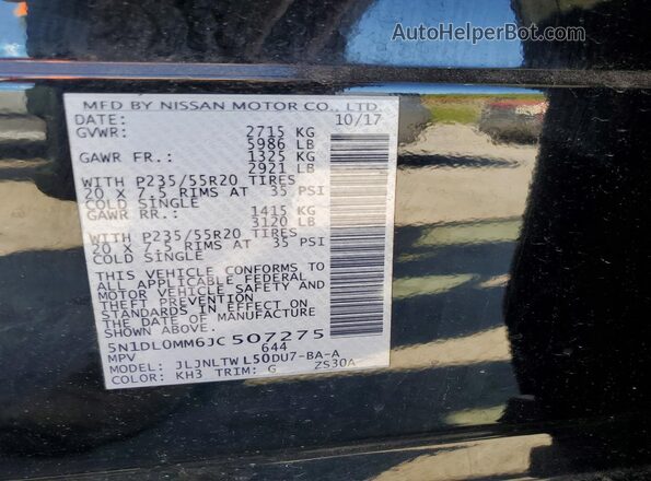 5N1DL0MM6JC507275 2018 INFINITI QX60 Черный Вид наклейки с VIN-кодом