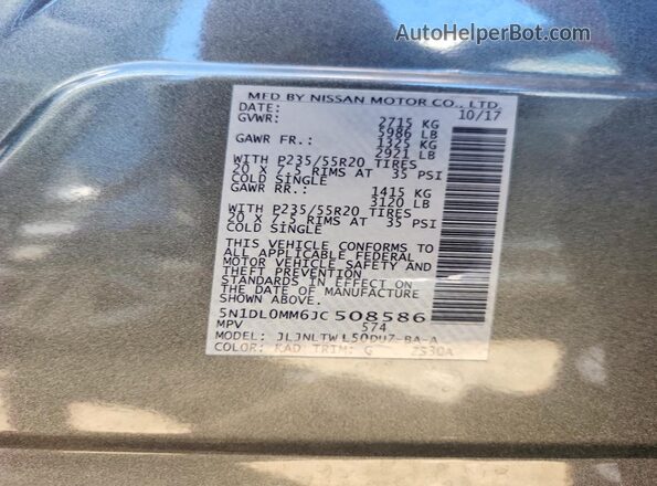 5N1DL0MM6JC508586 2018 INFINITI QX60 Gray Շարժիչի բաժամունքի տեսք