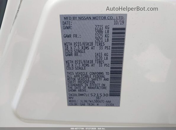 5N1DL0MM7LC521530 2020 INFINITI QX60 White Widok komory silnika