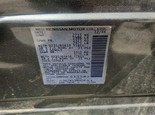 5N1DL0MM8HC515582 2017 INFINITI QX60 Silver Widok naklejki z numerem VIN
