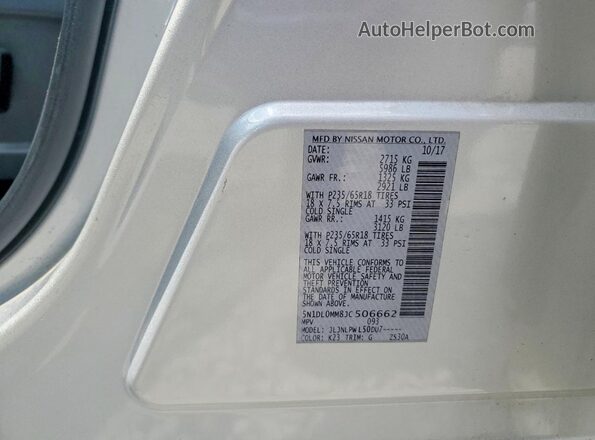 5N1DL0MM8JC506662 2018 INFINITI QX60 Silver Вид наклейки з VIN-кодом
