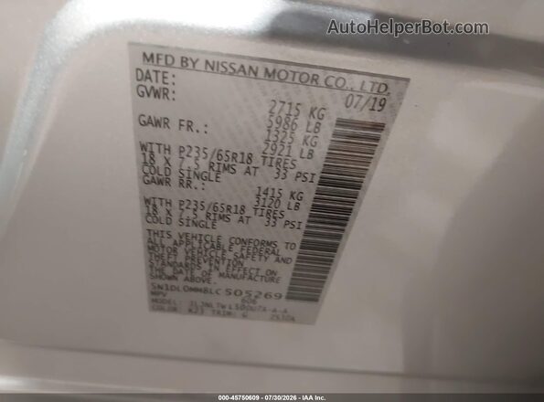 5N1DL0MM8LC505269 2020 INFINITI QX60 Серебряный Вид подкапотного пространства