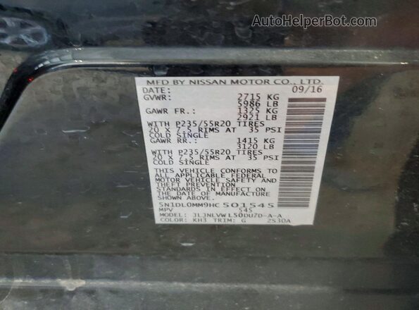5N1DL0MM9HC501545 2017 INFINITI QX60 Black VIN կոդի պիտակի տեսք