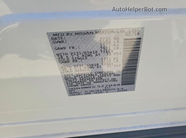 5N1DL0MM9JC527049 2018 INFINITI QX60 White Widok wnętrza 360 stopni