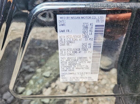 5N1DL0MM9LC516281 2020 INFINITI QX60 Black VIN sticker view