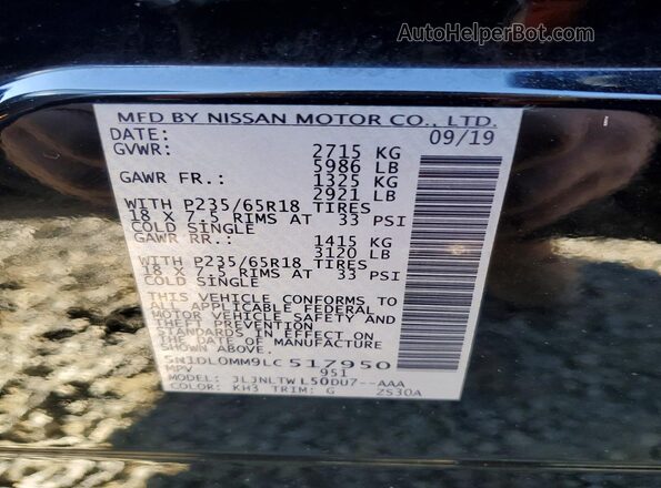 5N1DL0MM9LC517950 2020 INFINITI QX60 Black Շարժիչի բաժամունքի տեսք
