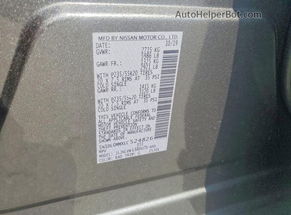 5N1DL0MMXLC524826 2020 INFINITI QX60 Silver Engine compartment view