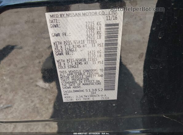5N1DL0MN0HC513852 2017 INFINITI QX60 Black VIN sticker view