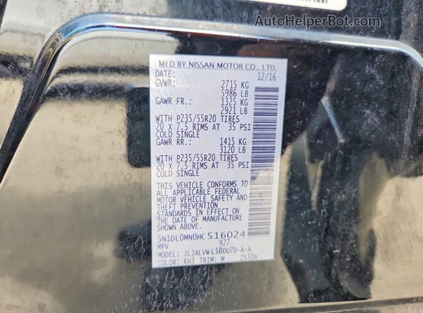5N1DL0MN0HC516024 2017 INFINITI QX60 Black VIN კოდის სტიკერის ხედი