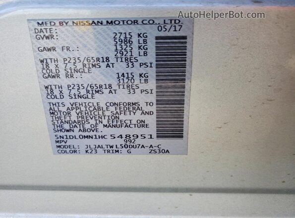 5N1DL0MN1HC548951 2017 INFINITI QX60 Silver ძრავის განყოფილების ხედი