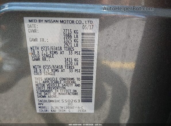 5N1DL0MN1HC550263 2017 INFINITI QX60 Gray Engine compartment view