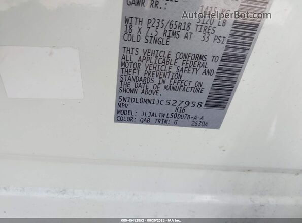 5N1DL0MN1JC527958 2018 INFINITI QX60 White Vista del compartimento del motor