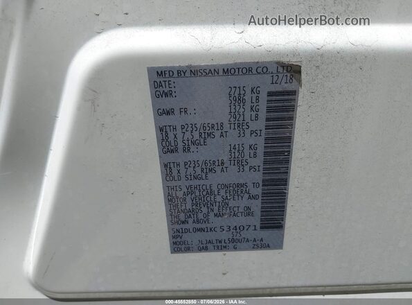 5N1DL0MN1KC534071 2019 INFINITI QX60 White Շարժիչի բաժամունքի տեսք