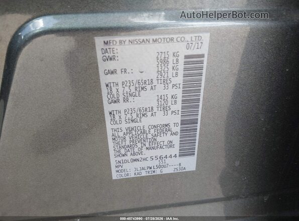 5N1DL0MN2HC556444 2017 INFINITI QX60 Gray Widok komory silnika
