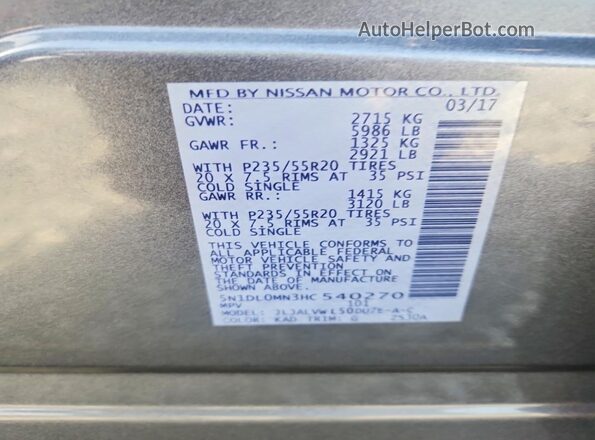 5N1DL0MN3HC540270 2017 INFINITI QX60 Silver ძრავის განყოფილების ხედი