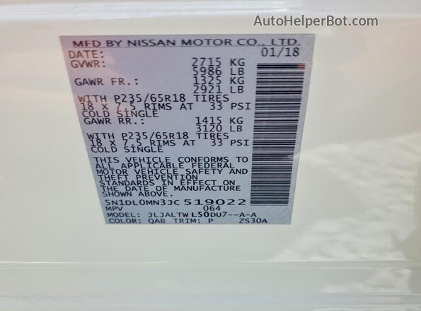 5N1DL0MN3JC519022 2018 INFINITI QX60 Silver VIN կոդի պիտակի տեսք