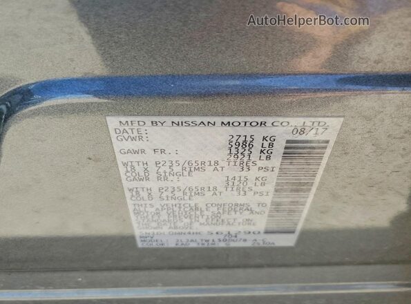 5N1DL0MN4HC561290 2017 INFINITI QX60 Gray VIN կոդի պիտակի տեսք