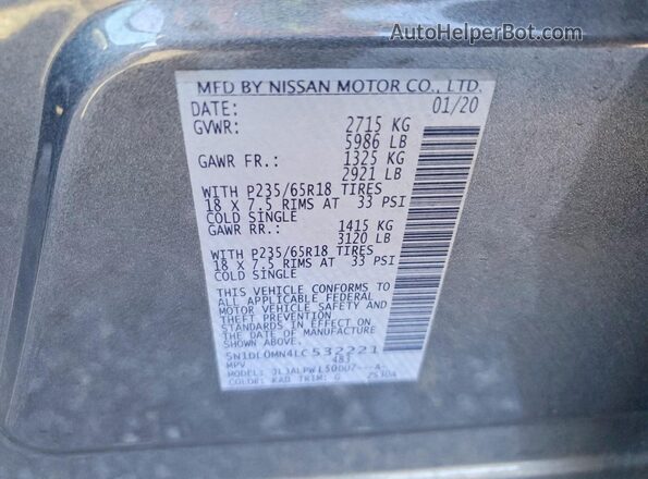 5N1DL0MN4LC532221 2020 INFINITI QX60 Gray VIN sticker view