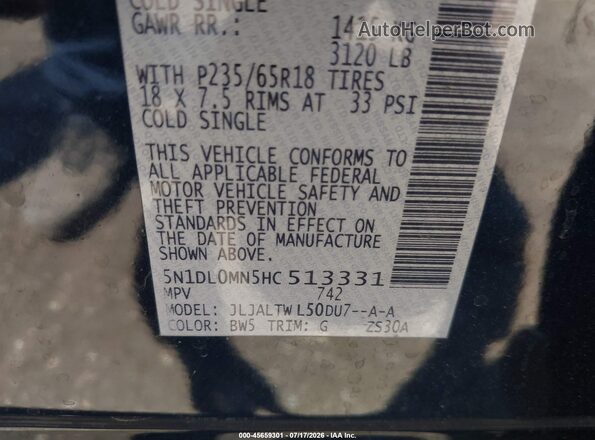 5N1DL0MN5HC513331 2017 INFINITI QX60 Синий Вид подкапотного пространства