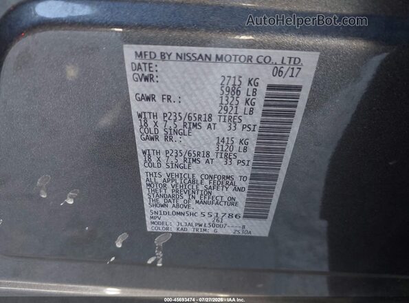 5N1DL0MN5HC551786 2017 INFINITI QX60 Gray Engine compartment view