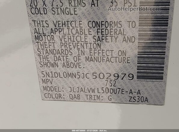 5N1DL0MN5JC502979 2018 INFINITI QX60 White Շարժիչի բաժամունքի տեսք