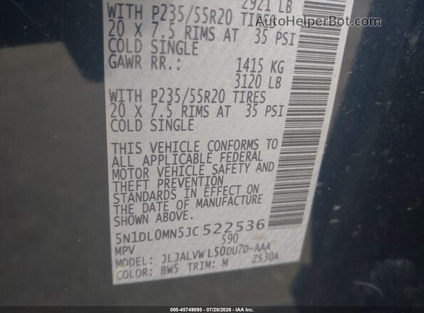 5N1DL0MN5JC522536 2018 INFINITI QX60 Синий Вид подкапотного пространства
