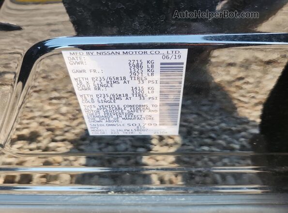 5N1DL0MN5LC501799 2020 INFINITI QX60 Black VIN կոդի պիտակի տեսք