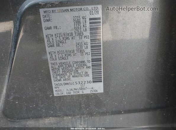5N1DL0MN5LC532230 2020 INFINITI QX60 Gray Vista del compartimento del motor