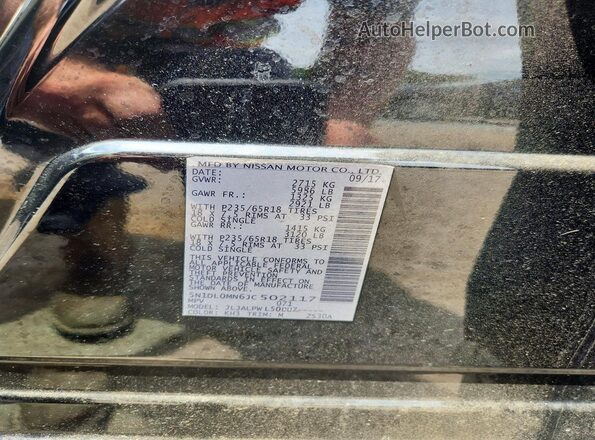 5N1DL0MN6JC502117 2018 INFINITI QX60 Black VIN կոդի պիտակի տեսք