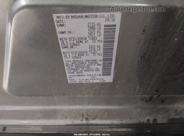 5N1DL0MN8HC501528 2017 INFINITI QX60 Gray Engine compartment view