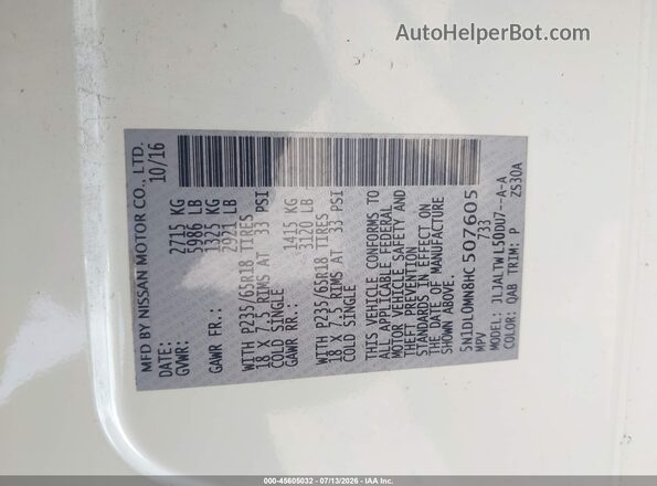 5N1DL0MN8HC507605 2017 INFINITI QX60 White Շարժիչի բաժամունքի տեսք