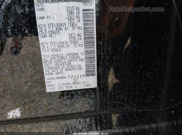 5N1DL0MN8KC521219 2019 INFINITI QX60 Черный Вид подкапотного пространства