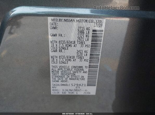 5N1DL0MN8LC529421 2020 INFINITI QX60 Gray Vista del compartimento del motor