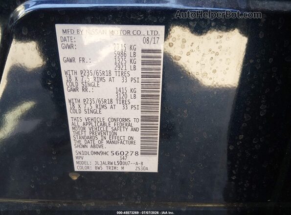 5N1DL0MN9HC560278 2017 INFINITI QX60 Dark Blue Engine compartment view